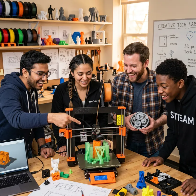 Happy People with 3D Printer | Tech Enthusiasts Excited Happy People with 3D Printer | Tech Enthusiasts Excited