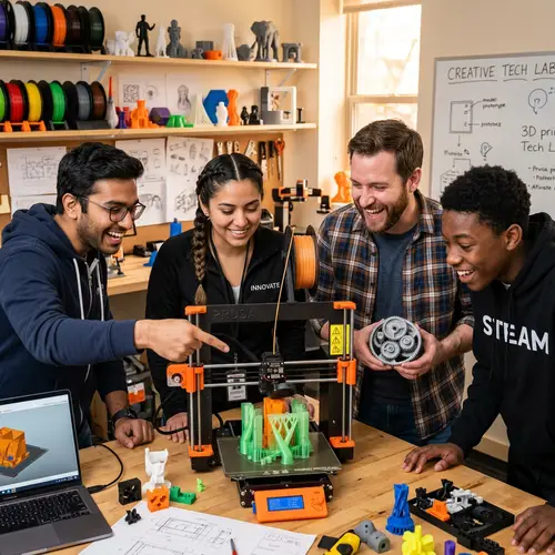 Diverse Group Amazed by 3D Printer | Tech Enthusiasts Gathering