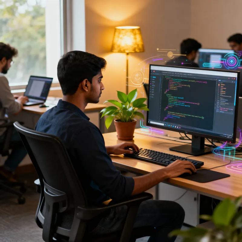 Young Indian Frontend Developer in Startup Atmosphere