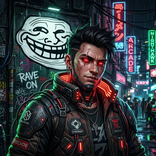 Futuristic Cyberpunk Profile Picture with Troll Face