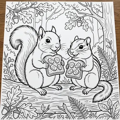 Squirrel and Chipmunk Coloring Page