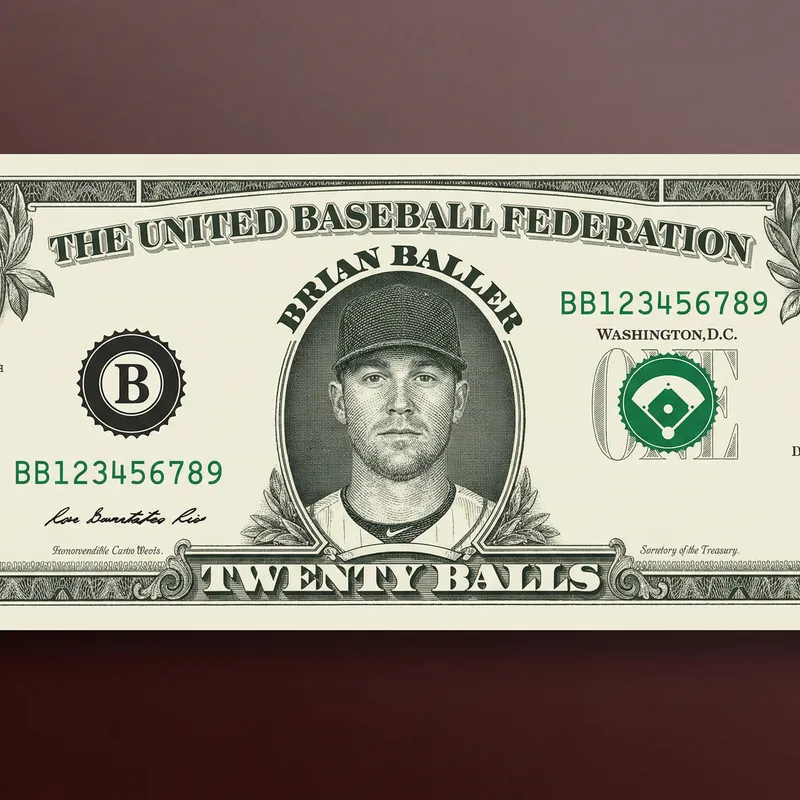 Custom Baseball-Themed $20 Bill for Brian Baller Custom Baseball-Themed $20 Bill for Brian Baller
