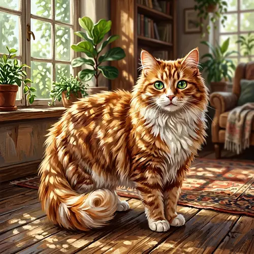 Fluffy Domestic Cat Digital Illustration | Marmalade-White Fur