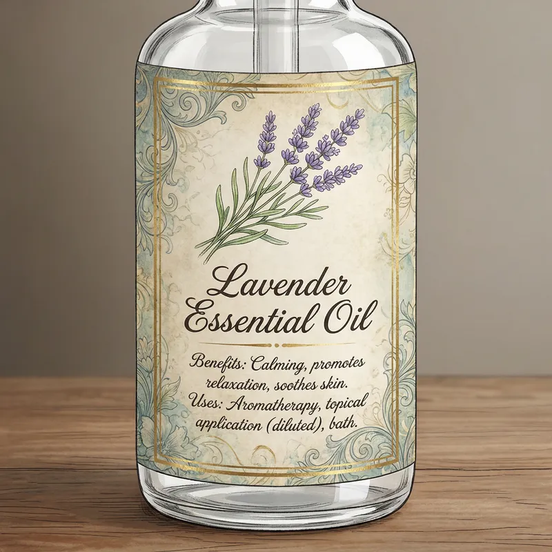 Detailed Essential Oil Label with Plant Illustration