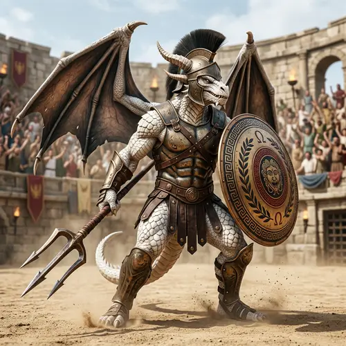 Greek Gladiator Dragonborn with Trident and Shield