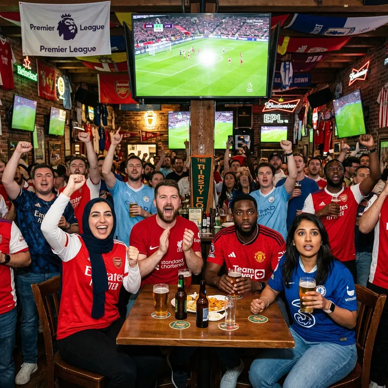 Exciting Football Fans Watch Premier League at Dynamic Sports Bar