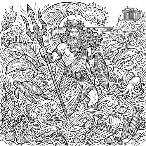Poseidon Coloring Book | Greek God of the Sea Artwork