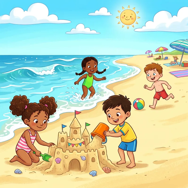 Animated Kids Playing on the Beach: Joyful Moments Animated Kids Playing on the Beach: Joyful Moments
