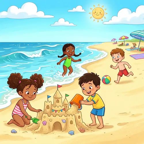 Animated Kids Playing on the Beach: Joyful Moments
