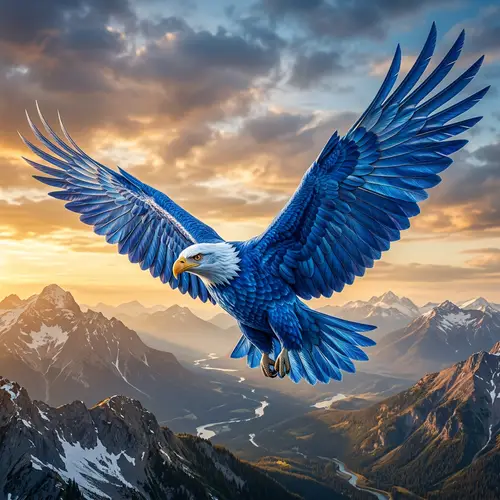 3D Blue Eagle with Open Wings - Stunning Artwork
