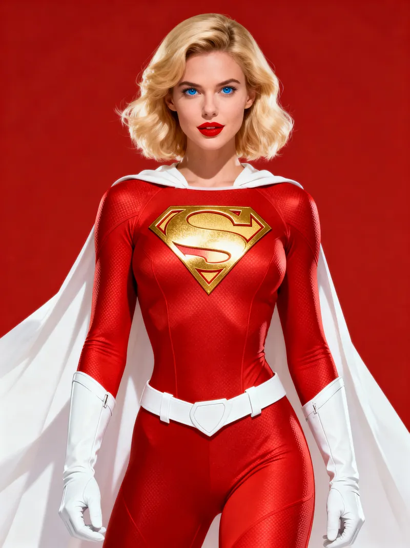 Stylish Woman in Red Suit with Golden S Letters