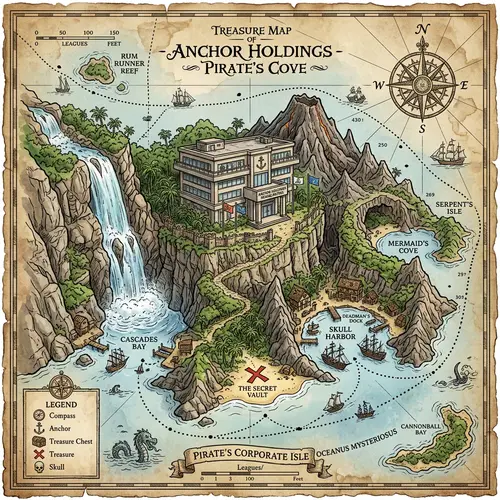 Innovative Two-Story Building Morphed into Pirate Island Illustration