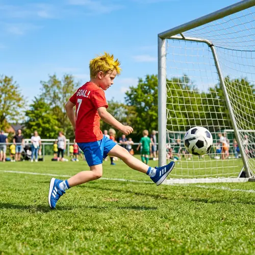 Determined Boy Kicking Soccer Ball | Lively Football Scene