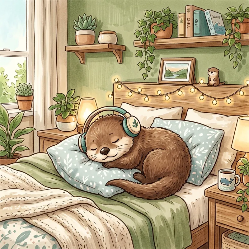 Cute Otter Sleeping on a Pillow Illustration Cute Otter Sleeping on a Pillow Illustration