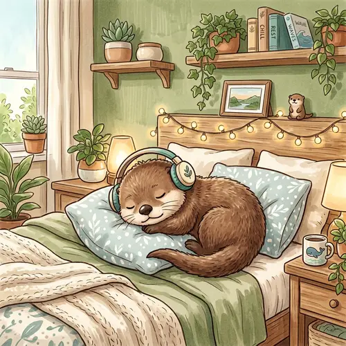 Cute Otter Sleeping on a Pillow Illustration