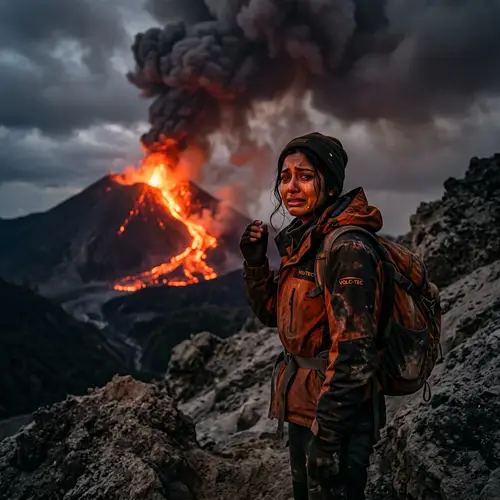 Crying Woman in Volcano: Dramatic South Asian Scene