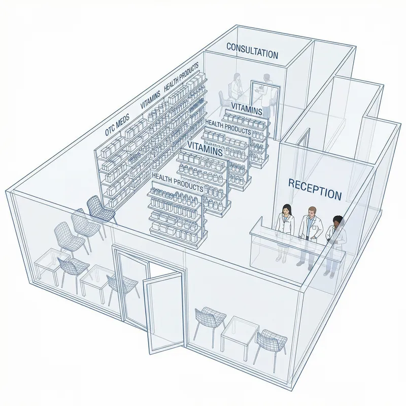 3D Blueprint of a Modern Pharmacy Layout 3D Blueprint of a Modern Pharmacy Layout