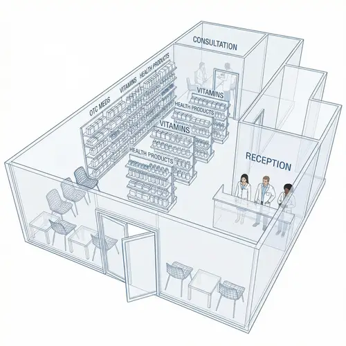 3D Blueprint of a Modern Pharmacy Layout