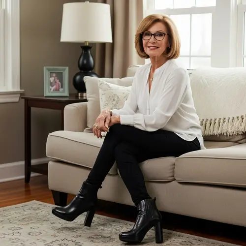 Elegant Older Model in a Cozy Living Room
