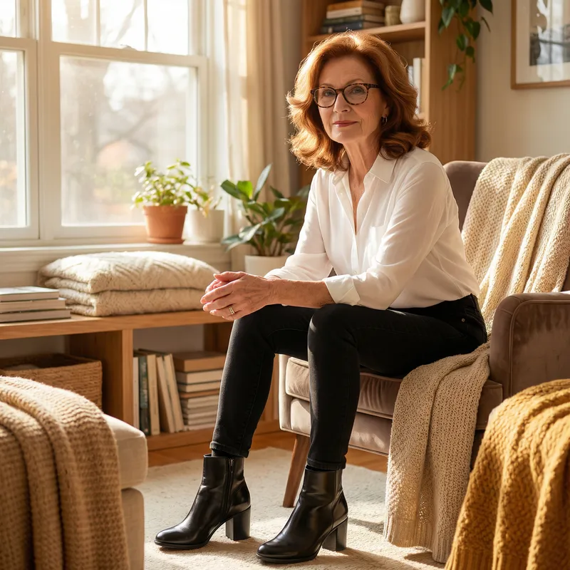 Elegant Older Model in a Cozy Living Room