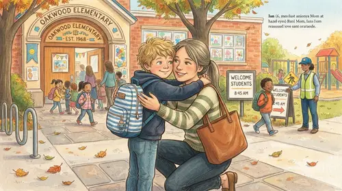 Heartwarming School Goodbye Hug Illustration
