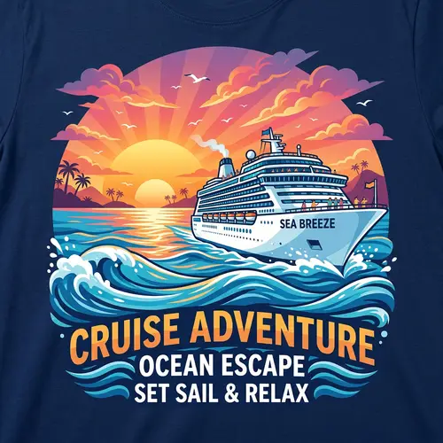 Vibrant Cruise Ship T-Shirt Design for Adventure & Relaxation