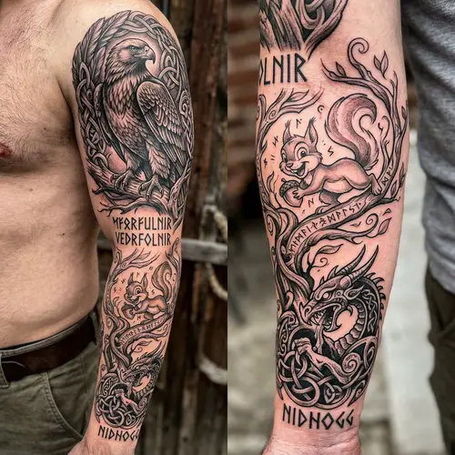 Norse Mythology Tattoo with Ratatoskr, Nidhogg & Vedrfolnir