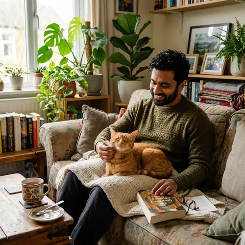 Sami Petting Domestic Short-Haired Cat at Home