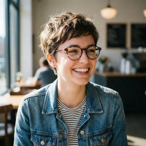 Stylish Girl with Short Hair and Glasses
