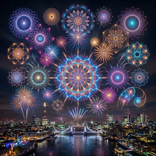 Geometric Algorithmic Fireworks Display | Festive Celebration