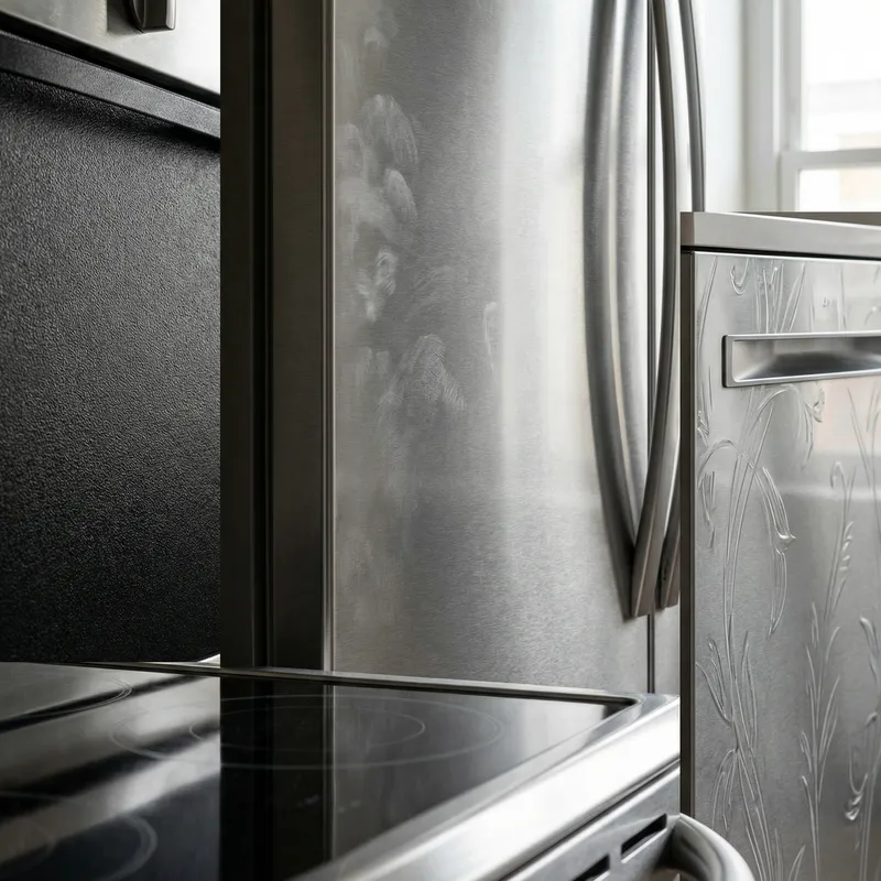 Appliance Texture Close-Up: Fridge, Oven, Stove & Dishwasher