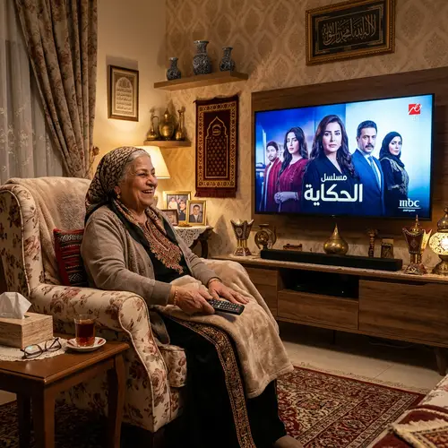 Middle-Eastern Grandmother Enjoying Favorite TV Show