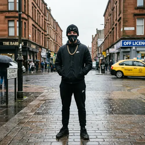 Stylish Man in Glasgow: Nike, Gold Chains & More