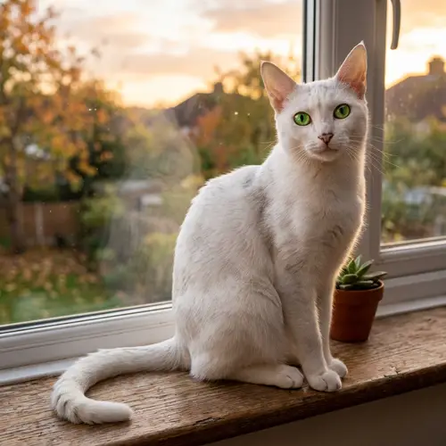 Elegant White Cat with Emerald Eyes | Natural Tranquility