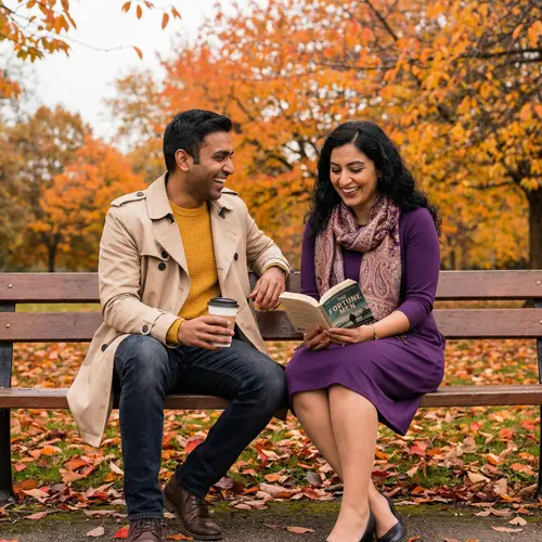 Autumn Park Scene with South Asian Man and Middle Eastern Woman