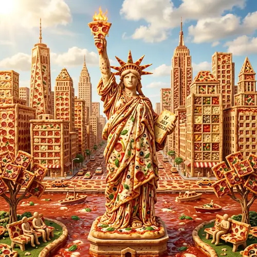 Pizza Cityscape: New York with Statue of Liberty