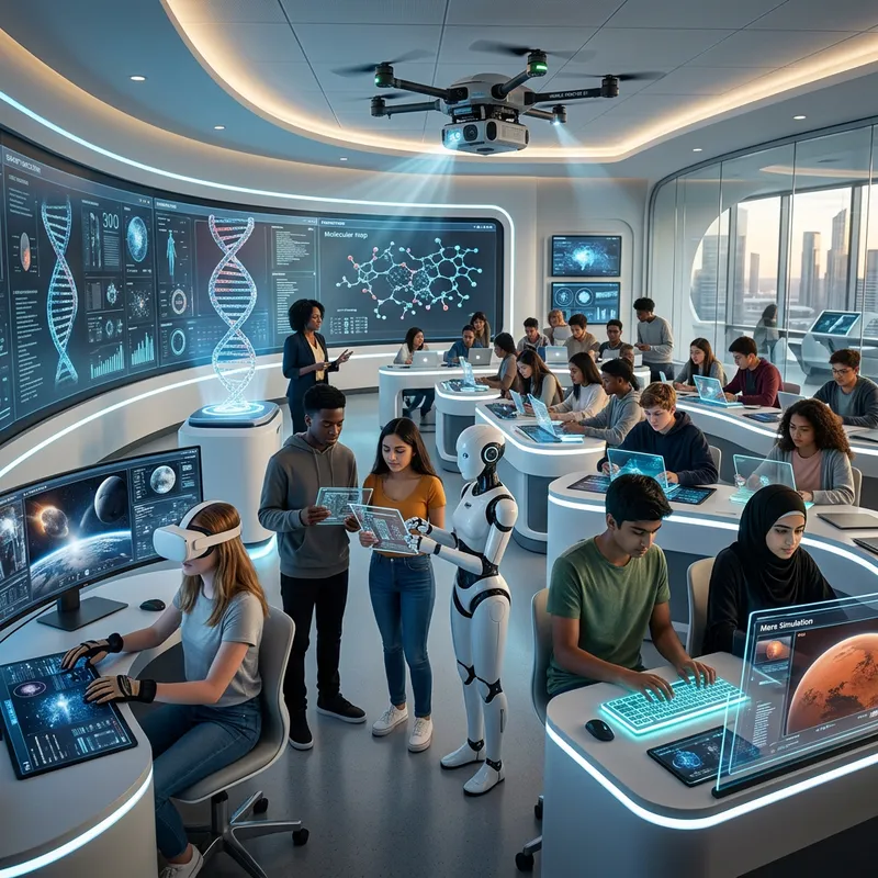 Futuristic Classroom: Engaging Tech & Diverse Learning Environment