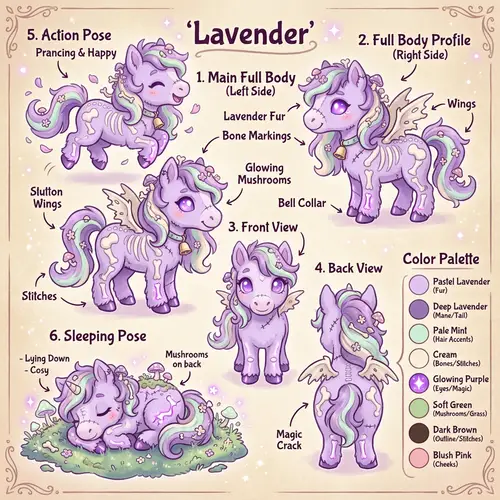 Cute Undead Horse Reference Sheet in Chibi Style | Lavender Theme