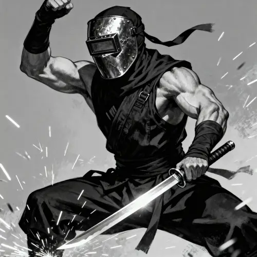 Welding Ninja: Muscled Warrior with a Sword