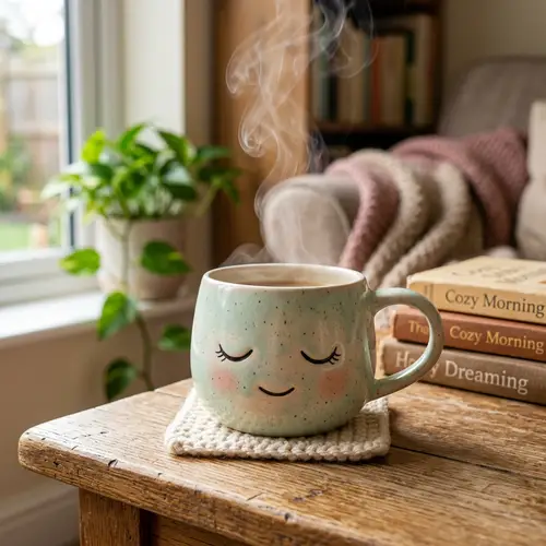 Quirky and Cute Ceramic Sleepy Coffee Mug - Pastel Color Palette