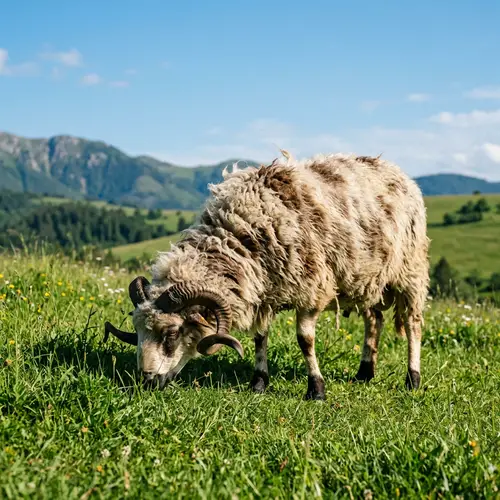 Magnificent Ram Grazing in Lush Meadow | Wildlife Photography