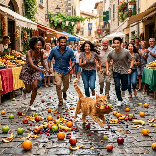 Chasing an Orange Cat: A Colorful Scene