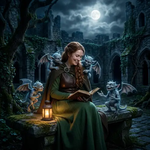 Girl with Friendly Demons: A Dramatic Fantasy Scene