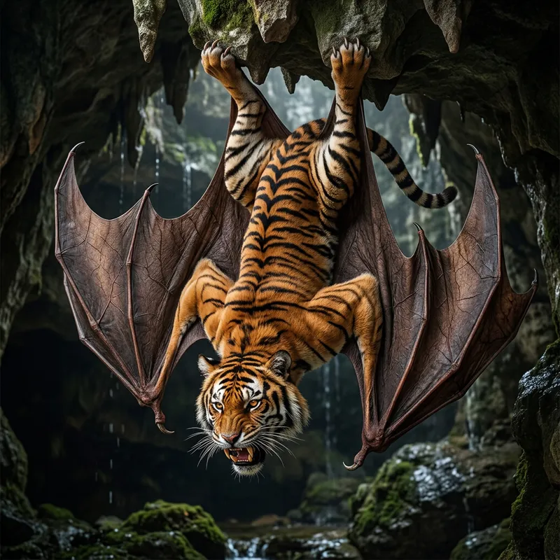 Tiger Bat Fusion: Majestic Wildlife Harmony Tiger Bat Fusion: Majestic Wildlife Harmony
