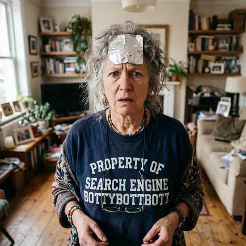 Confused Lady with Foil – Search Engine Humor