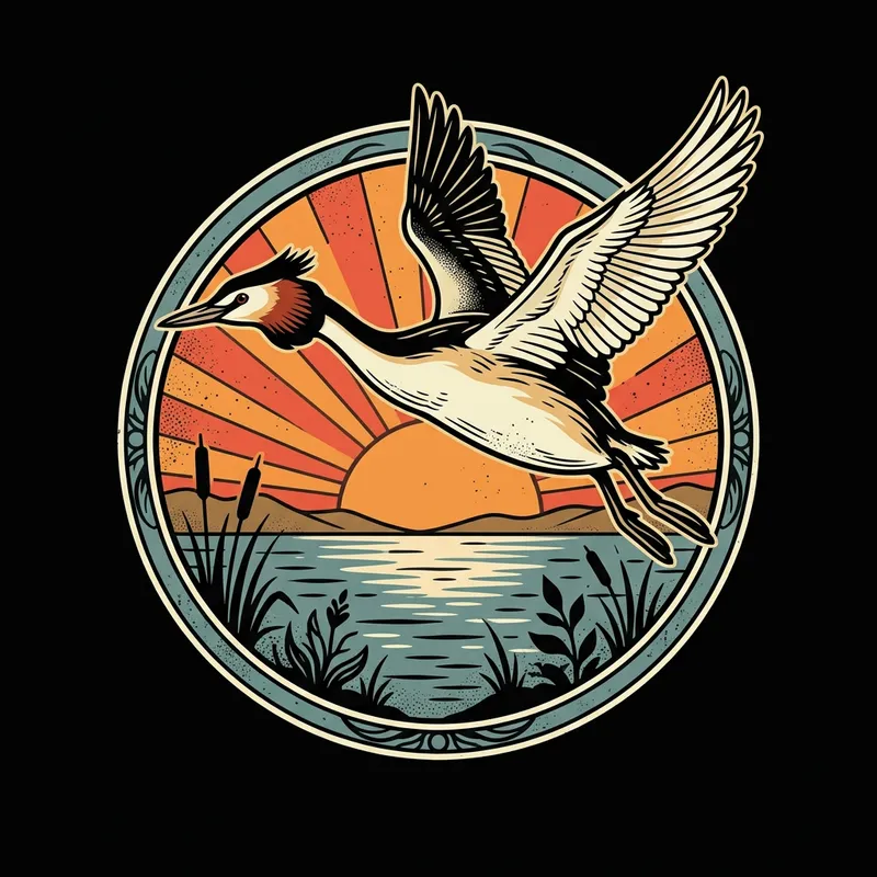 Serene Vintage Sunset with Majestic Puteketeke Lake Bird Artwork