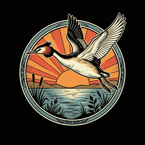 Serene Vintage Sunset with Majestic Puteketeke Lake Bird