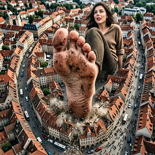 Giantess Stomping Town - Photorealistic Art