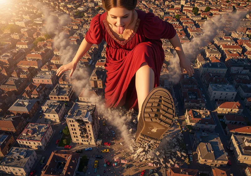 Giantess Stomping Town - Photorealistic Art