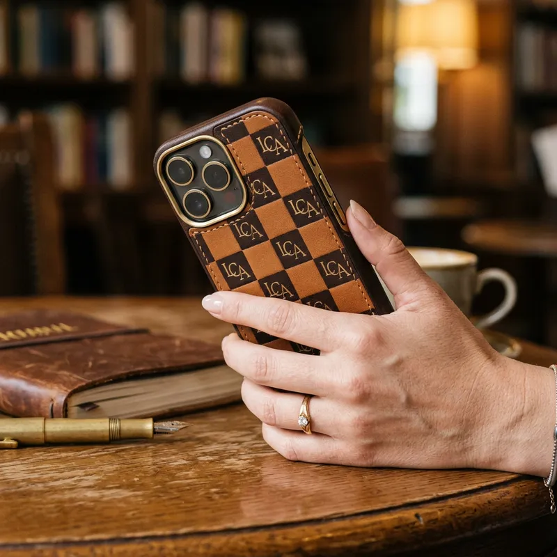 Luxury Leather Phone Case with Luis Vuitton-Inspired Design